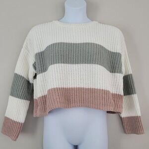 Francesca's BLUE RAIN Size Large Cropped 'Leah' Chenille Color Block Sweater